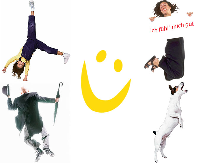 Foto mit
                        springenden, freudigen Menschen